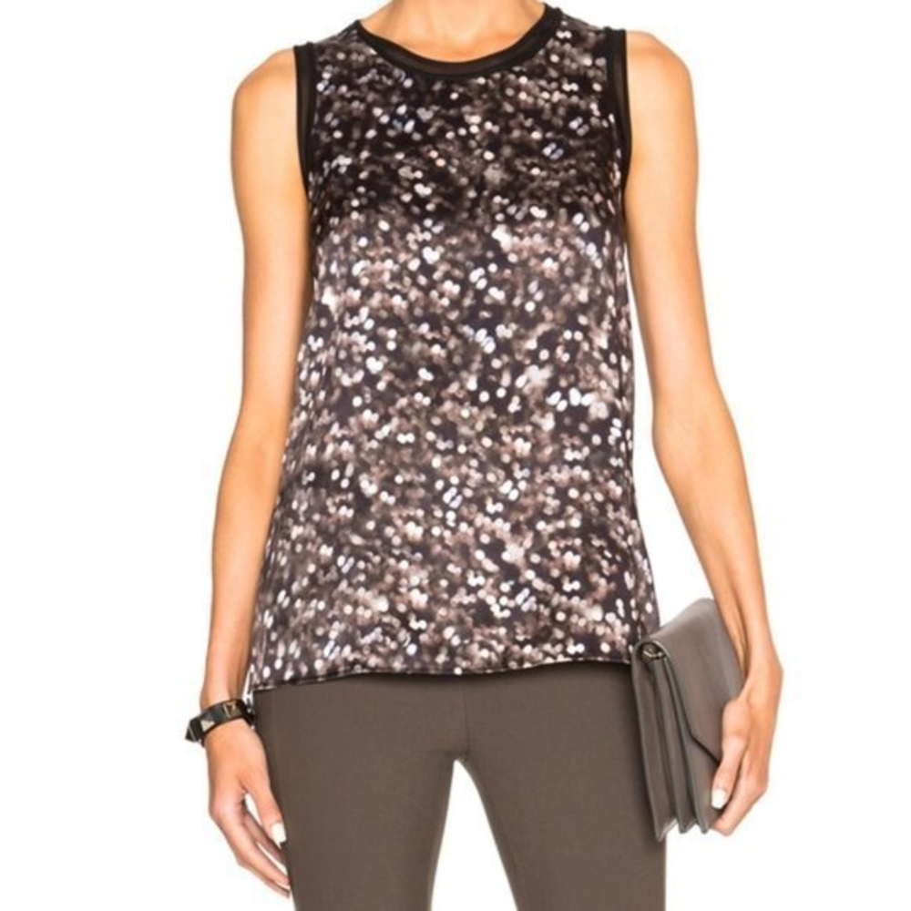 rag & bone Edie Silk Tank in‎ Lights Black Sleeveless Casual Relax Blouse Dotted